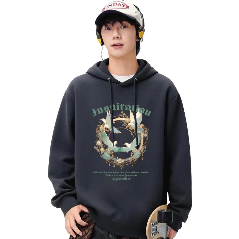 兰缪 嘻哈街头中性风美式复古潮流男友风柔软舒适时尚休闲高品质重磅连帽卫衣 男女同款