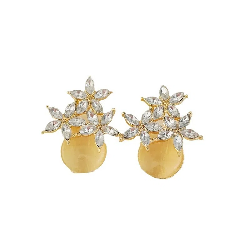 彤彤兔 时尚百搭气质花瓣耳环复古简约小众设计感耳饰品 合金树脂 耳钉 女款