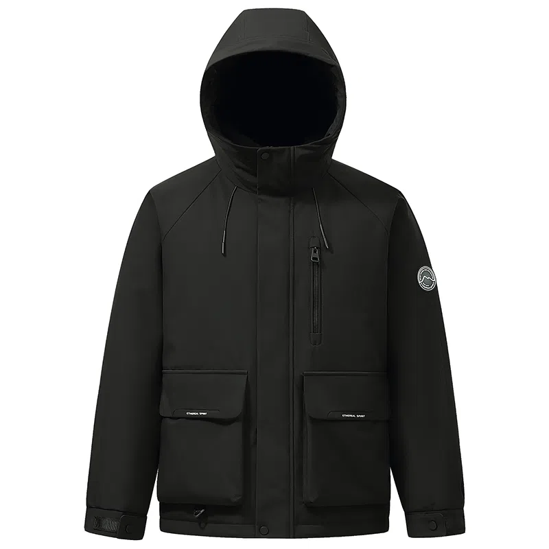 鸭鸭 户外工装系列 连帽保暖休闲防风情侣纯色徽章时尚羽绒服 男女同款