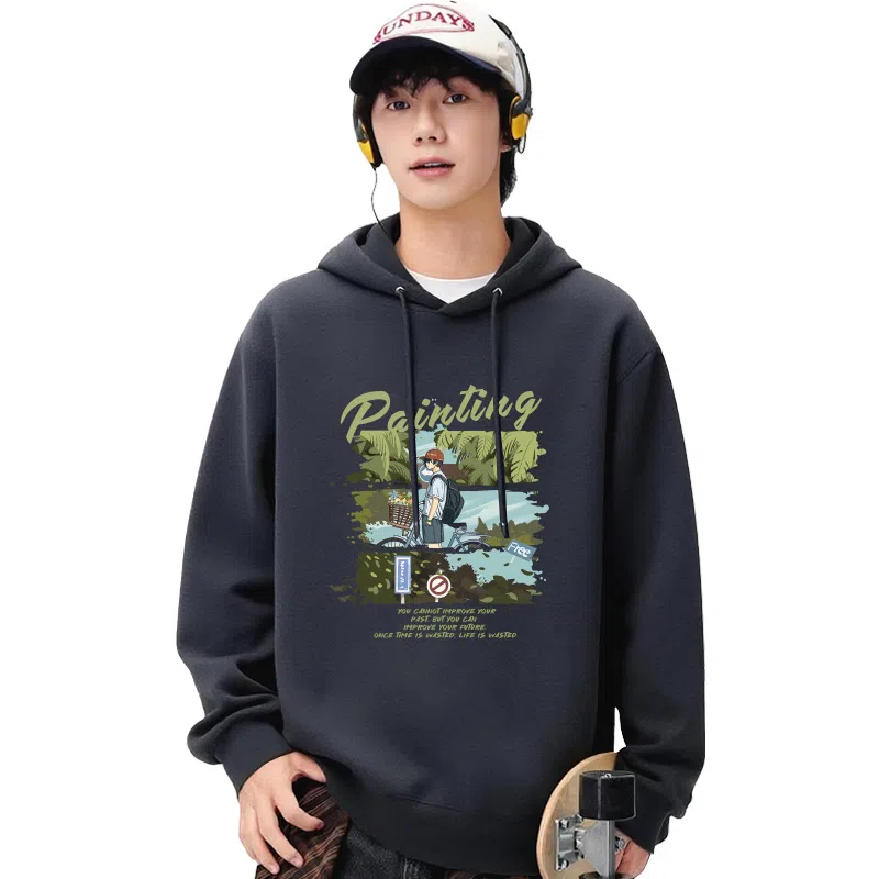 兰缪 日常通勤款款嘻哈街头中性风美式复古潮流男友风柔软舒适时尚休闲高品质重磅连帽卫衣 男女同款