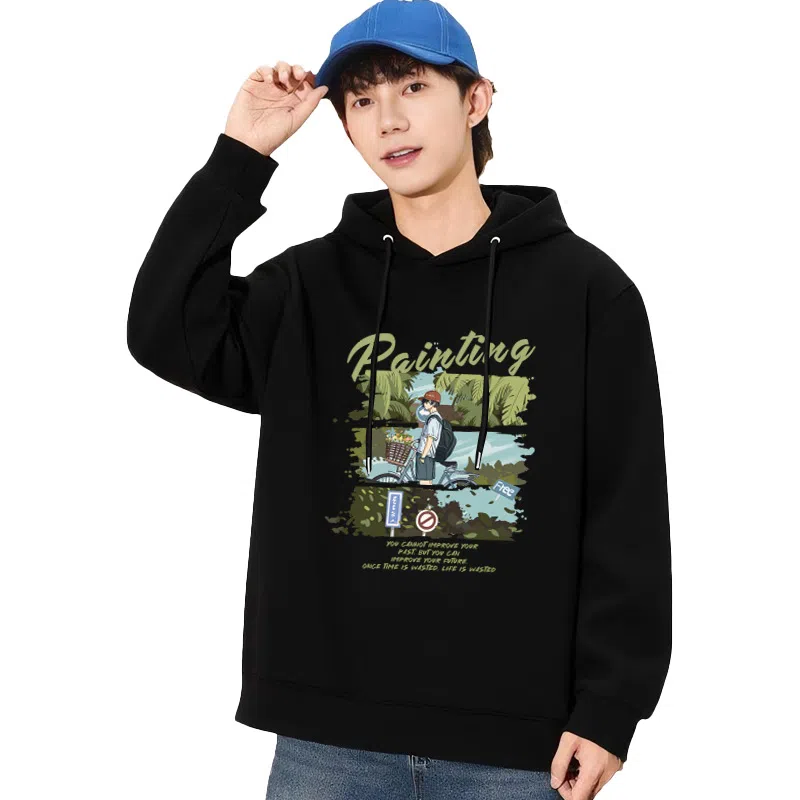 兰缪 出街炸街款嘻哈街头中性风美式复古潮流男友风柔软舒适时尚休闲高品质重磅连帽卫衣 男女同款