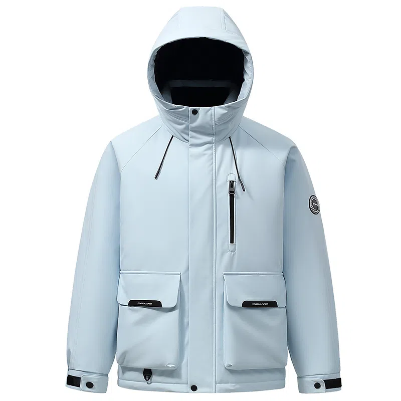 鸭鸭 户外工装系列 连帽保暖休闲防风情侣纯色徽章时尚羽绒服 男女同款