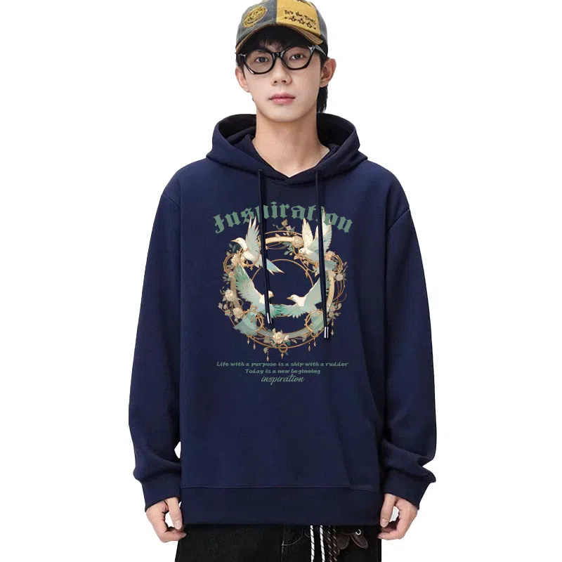 兰缪 嘻哈街头中性风美式复古潮流男友风柔软舒适时尚休闲高品质重磅连帽卫衣 男女同款