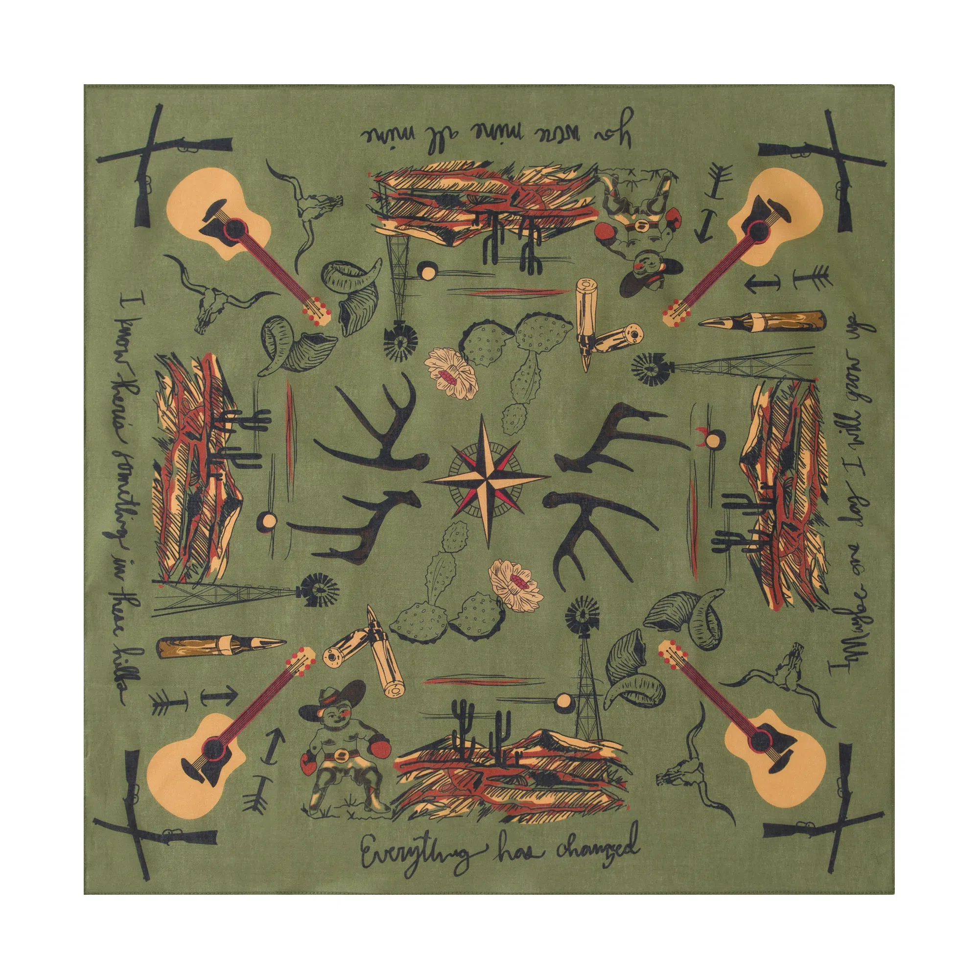 滚烫时光 仙人掌与吉他 棉 方巾头巾领巾 男女同款情侣款