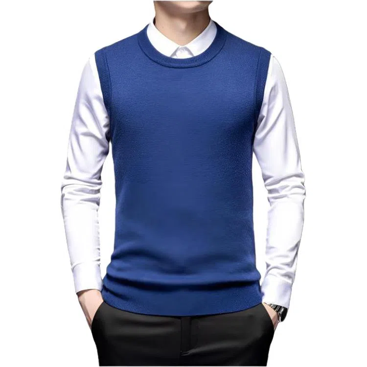 太子龍 羊毛无袖中年圆领羊毛针织衫 男款