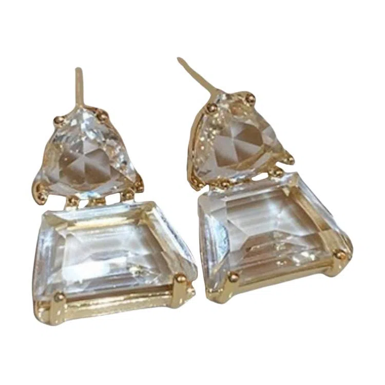 彤彤兔 精致几何方块茶色耳环小巧时尚高级感耳饰品 合金树脂 耳钉 女款