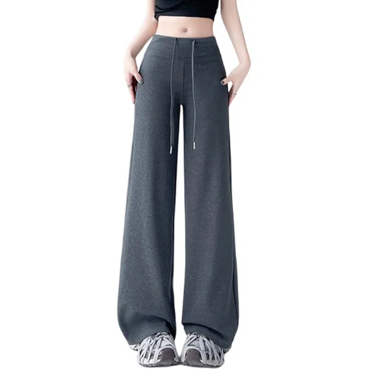 欧迪芬 灰色时尚美式窄版直筒速干跑步运动裤女士宽松慵懒风纯棉糯米裤微喇瑜伽裤卫裤高腰设计垂感百搭休闲设计感显瘦阔腿裤休闲裤 女款