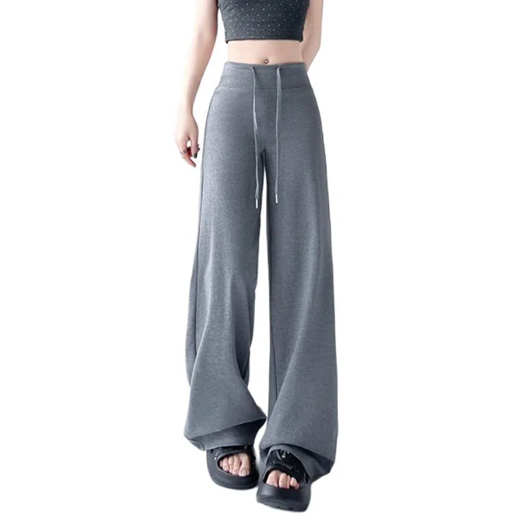 欧迪芬 灰色时尚美式窄版直筒速干跑步运动裤女士宽松慵懒风纯棉糯米裤微喇瑜伽裤卫裤高腰设计垂感百搭休闲设计感显瘦阔腿裤休闲裤 女款