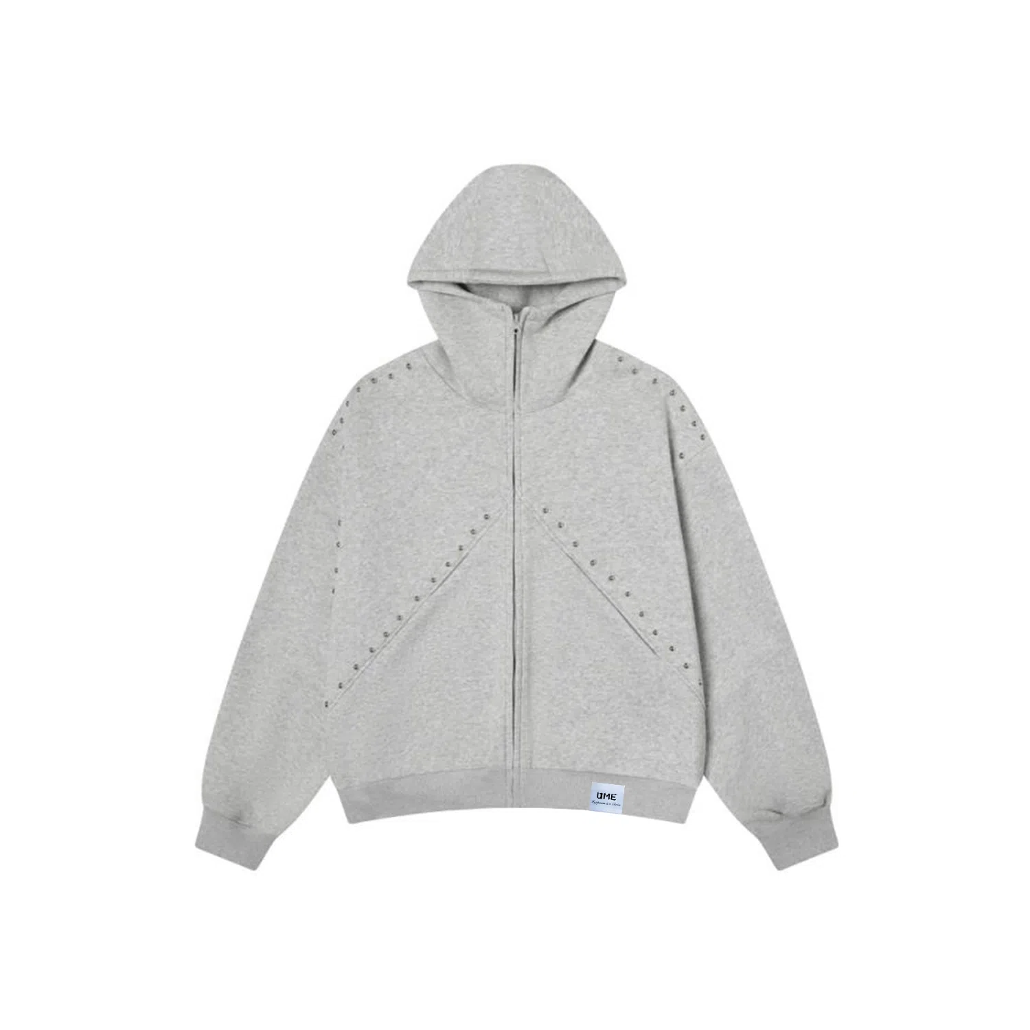 【dme】 复古美式重磅拼接铆钉杜宾耳朵连帽中性情侣外套秋款时尚休闲宽松开衫卫衣 男女同款