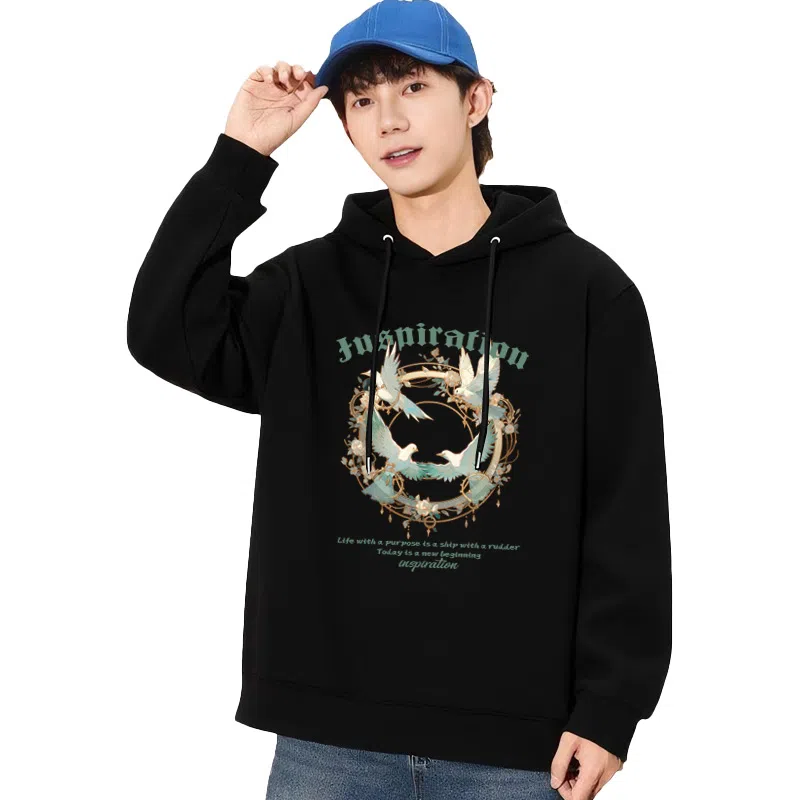 兰缪 中性风美式复古街头潮流男友风柔软舒适时尚休闲高品质重磅连帽卫衣 男女同款