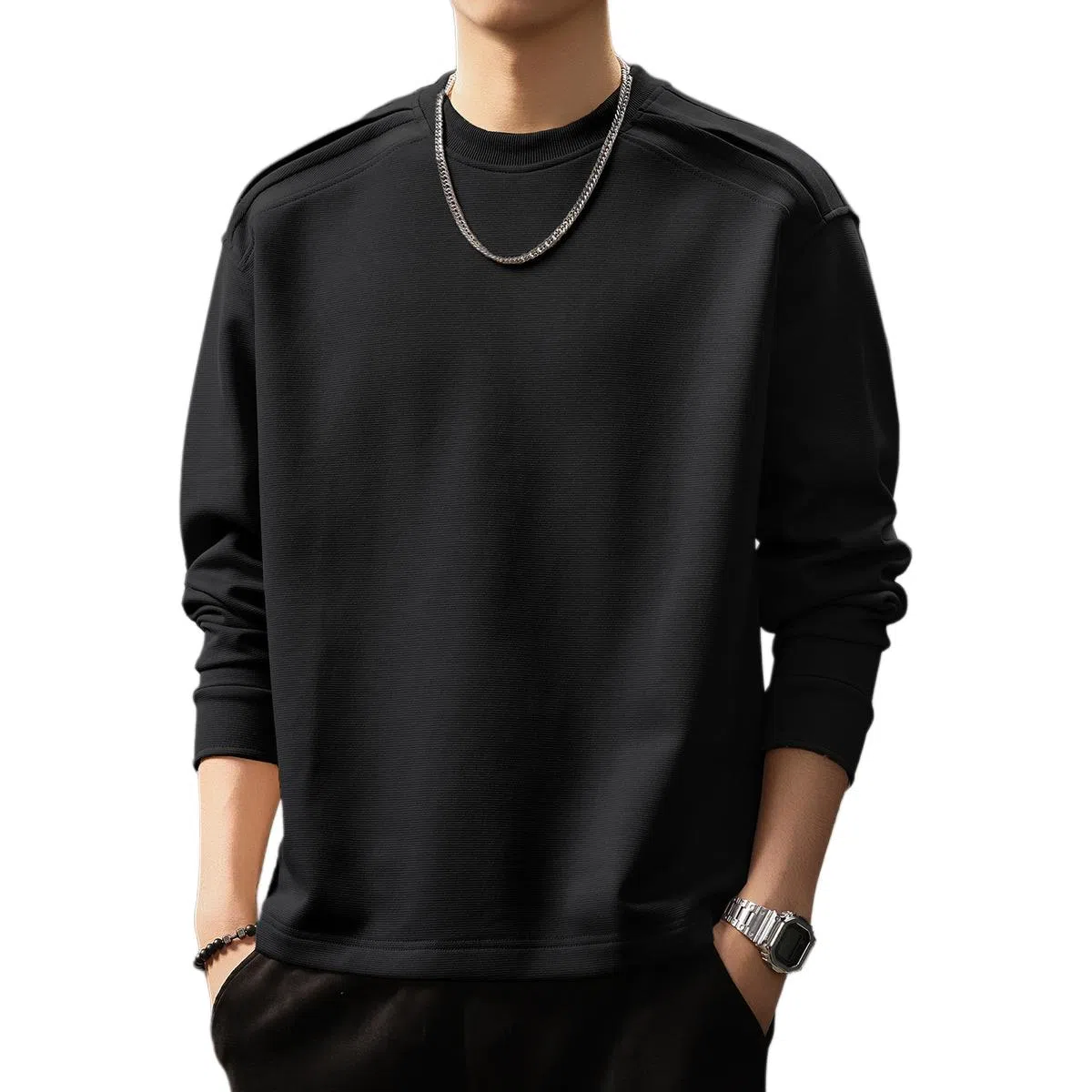 贵色 秋季 高端美式复古肌理感高街休闲痞帅百搭上衣卫衣 宽松 男女同款