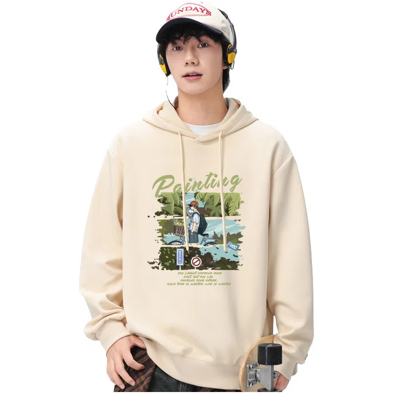 兰缪 出街炸街款嘻哈街头中性风美式复古潮流男友风柔软舒适时尚休闲高品质重磅连帽卫衣 男女同款