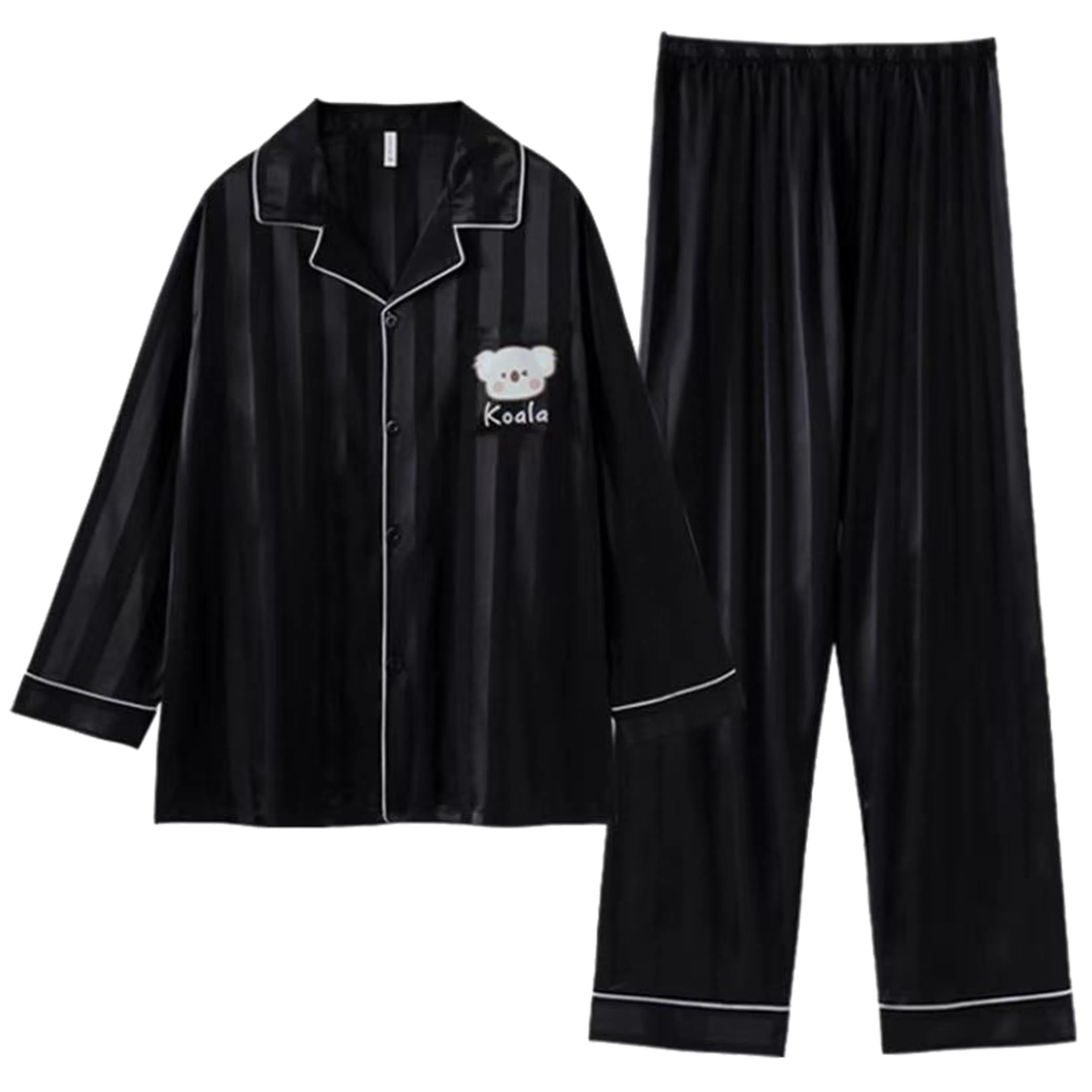 顶瓜瓜 翻领条纹卡通小熊简约风休闲舒适家居服睡衣套装 男款