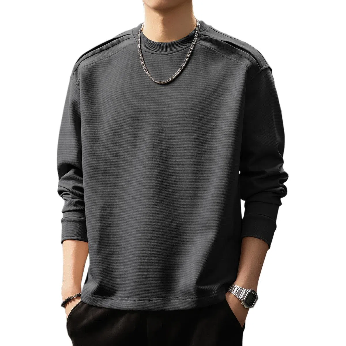 贵色 秋季 高端美式复古肌理感高街休闲痞帅百搭上衣卫衣 宽松 男女同款