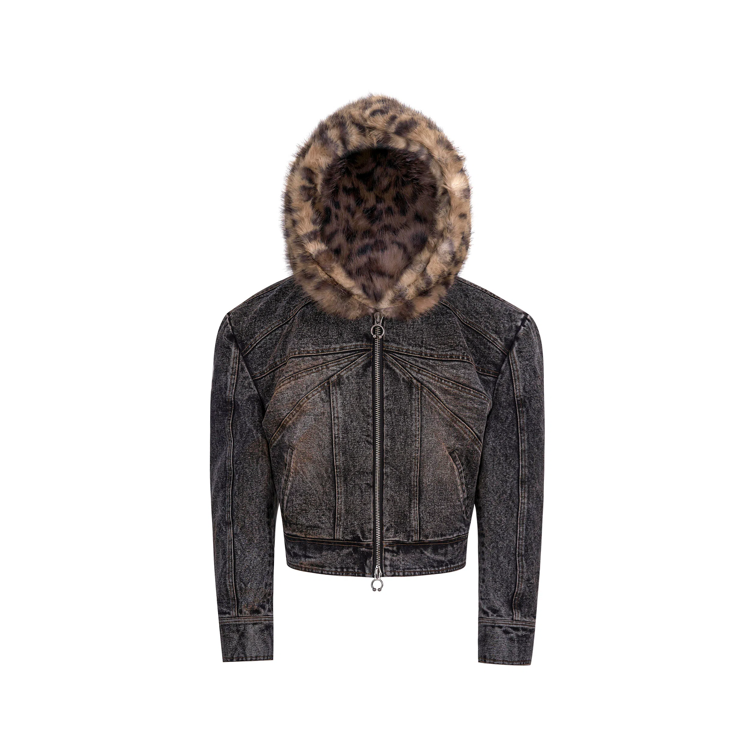 START EXCEED END Leopard Faux Fur Denim Jacket