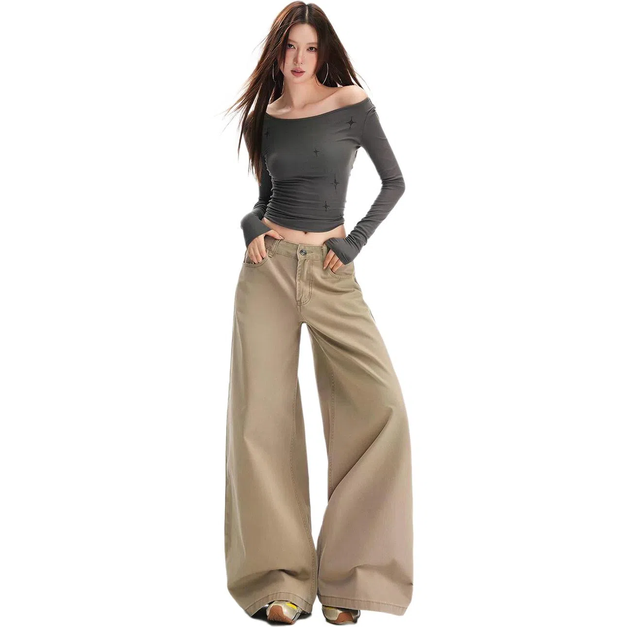 淑好百 宽松大阔腿秋冬高腰牛仔裤 女款