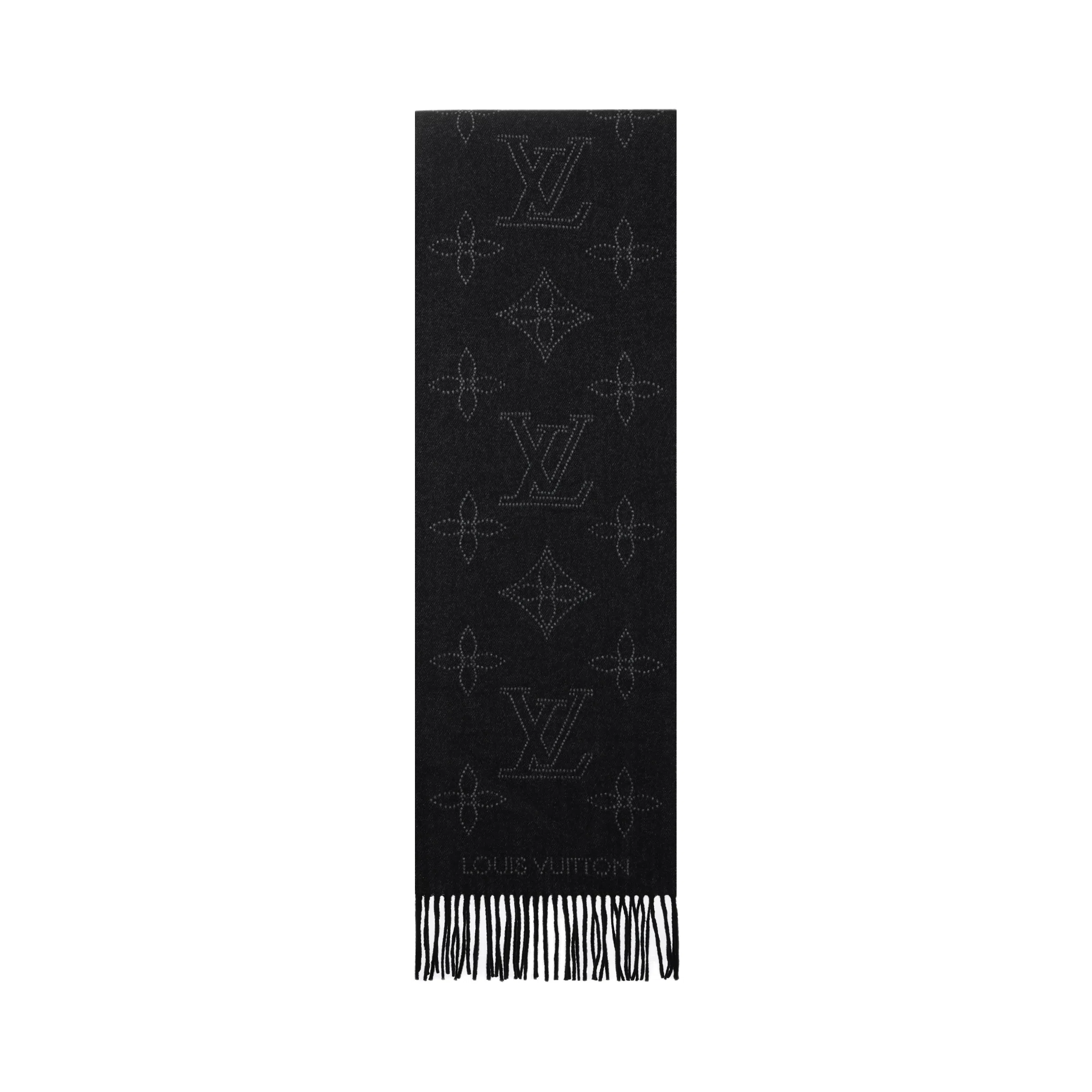 Louis Vuitton Monogram Tassel Wool Scarf Black