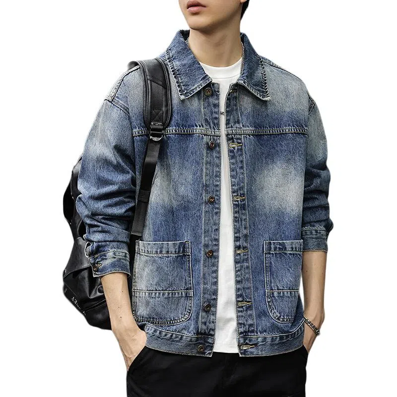 前进牛 美式休闲经典复古潮牌痞帅水洗上衣潮流高级感高街牛仔外套 男款