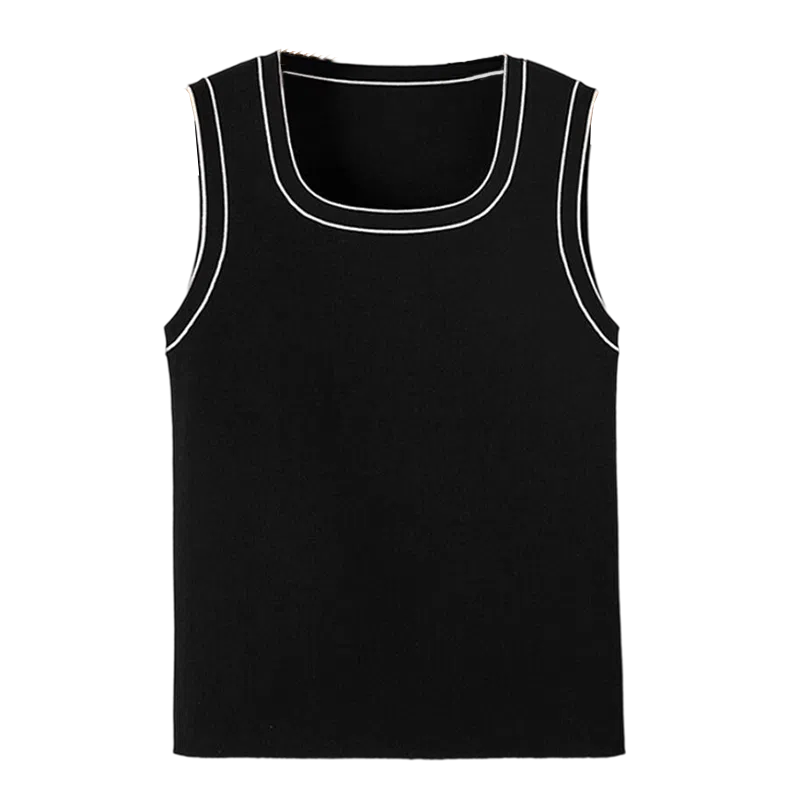 晚白 简约百搭上衣拼色休闲风背心针织 女款