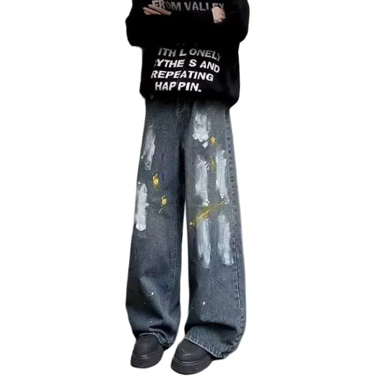 Big Check Black Cat Paint Graffiti Jeans