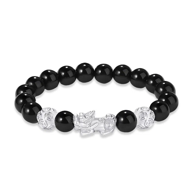 【S999银-招财纳福吞金兽】 百慕眸 国潮新中式 八方来财 貔貅 转运珠 钱币 复古百搭通勤手饰手链#好运 玛瑙 手串 礼盒款 男女同款情侣款