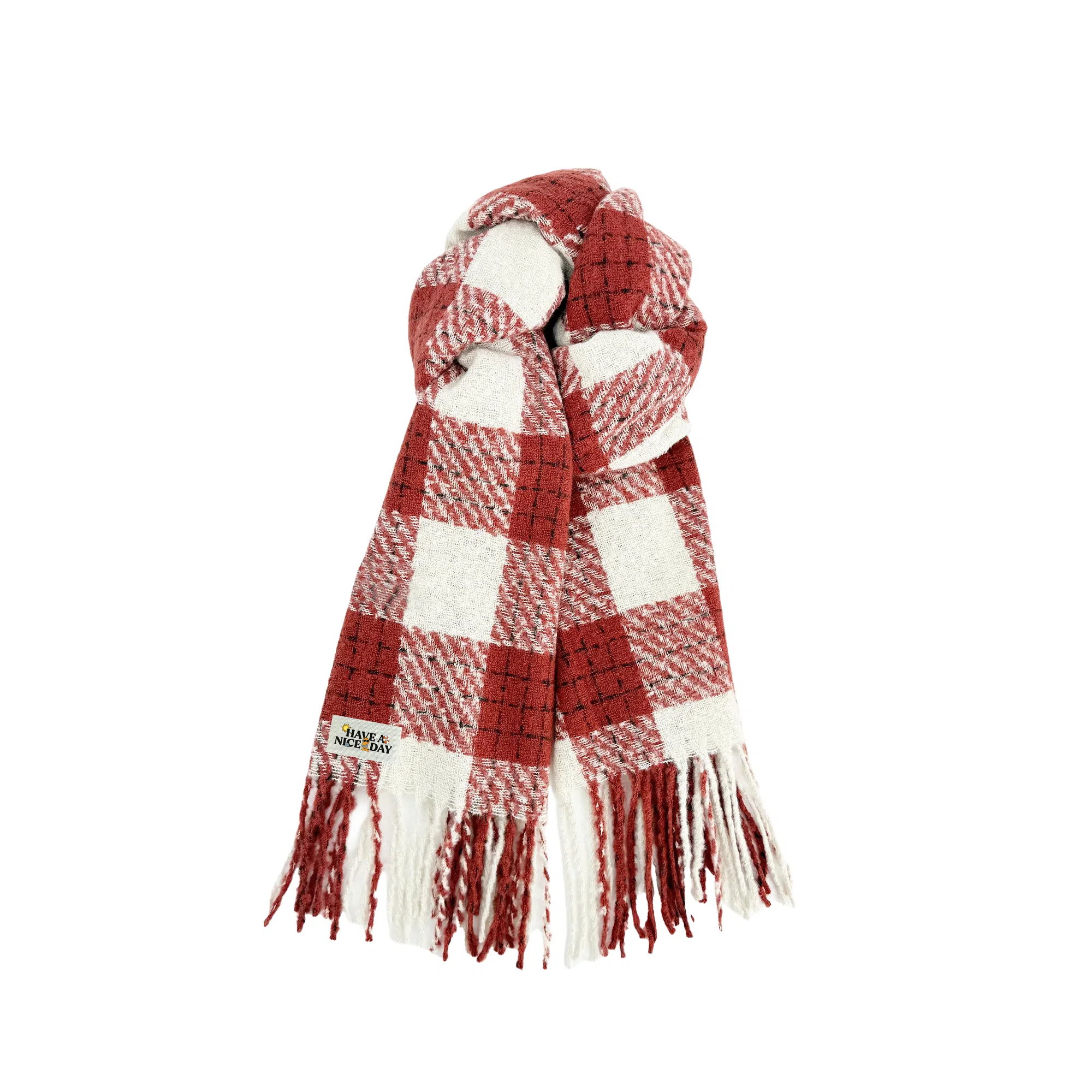 加菲猫家族 韩版千鸟格流苏潮流时尚百搭氛围感红色格子保暖 绒线围巾 男女同款情侣款