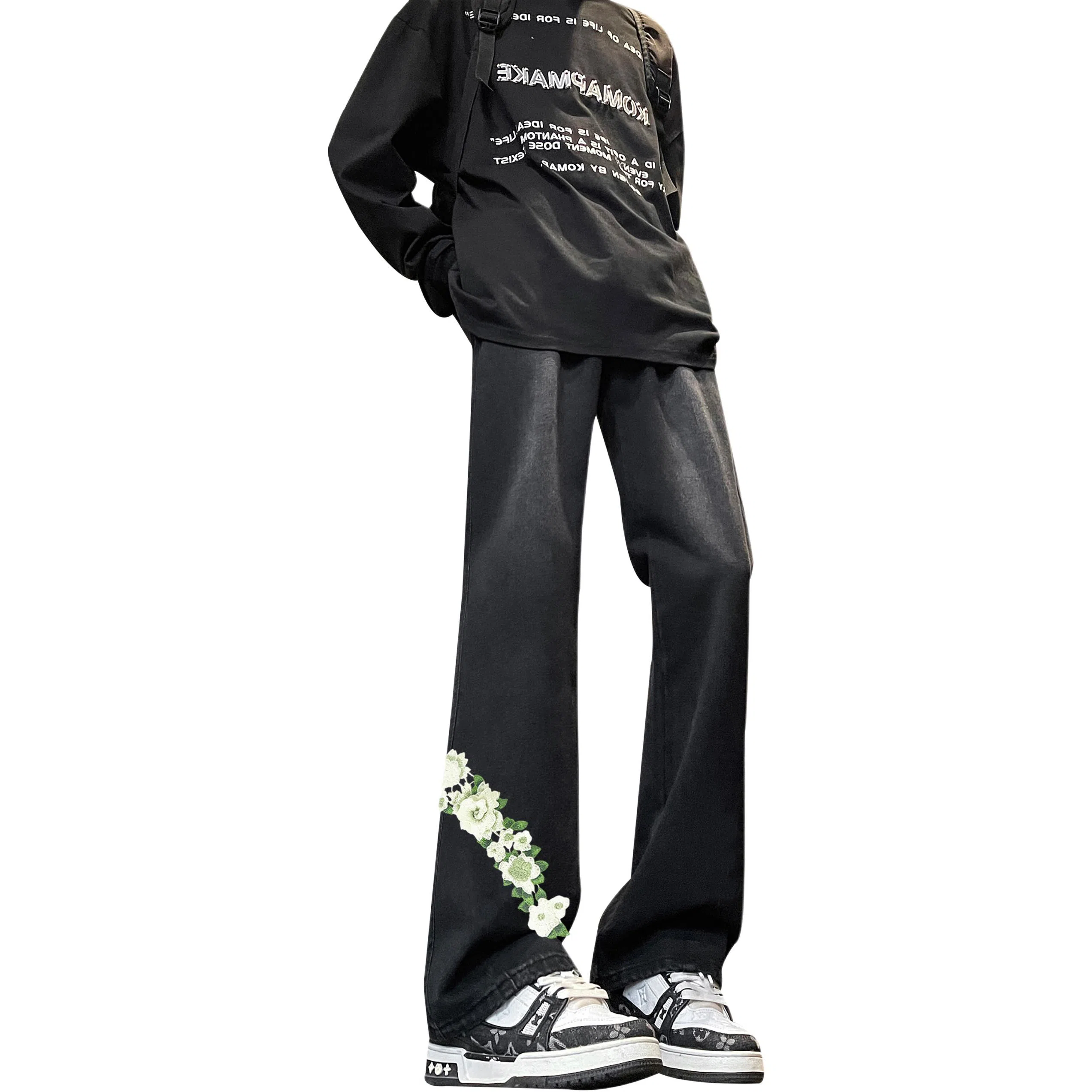 【万针刺绣3D立体浮雕】布客行 美式重工复古水洗基础款直筒高街舒适亲肤透气休闲百搭微喇纯色长裤显高显瘦显腿长弹力牛仔裤 男女同款