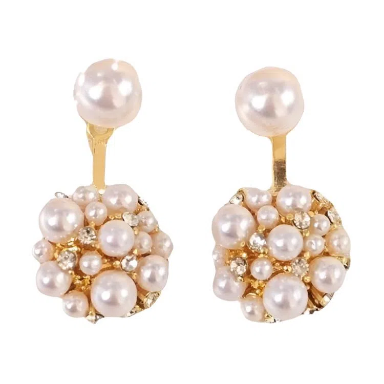 彤彤兔 时尚轻奢小众微镶钻花球耳环两戴式设计感耳饰女 合金树脂 耳钉 女款