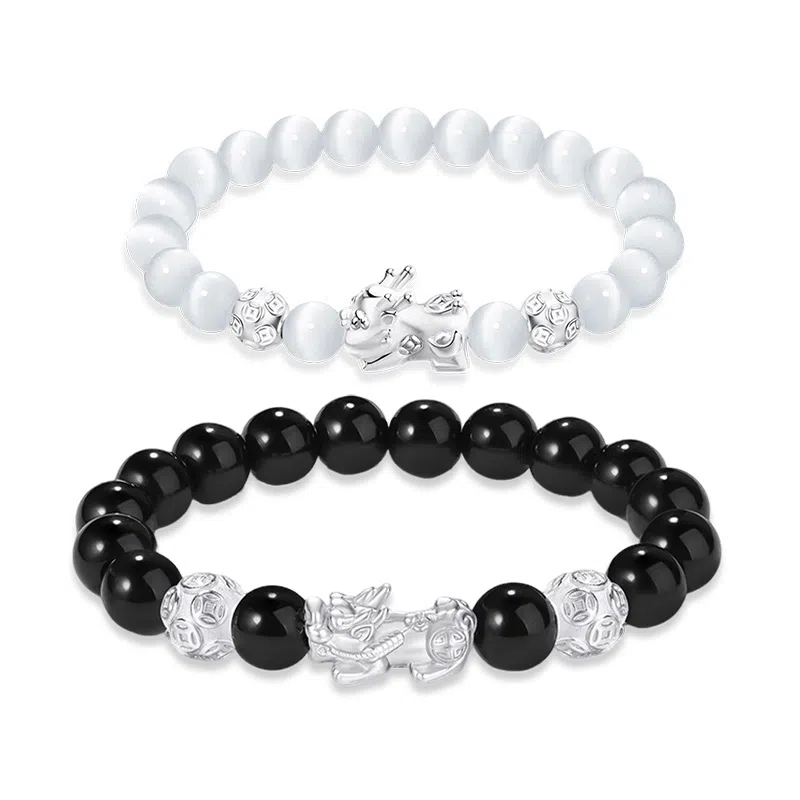 【S999银-招财纳福吞金兽】 百慕眸 国潮新中式 八方来财 貔貅 转运珠 钱币 复古百搭通勤手饰手链#好运 玛瑙 手串 礼盒款 男女同款情侣款