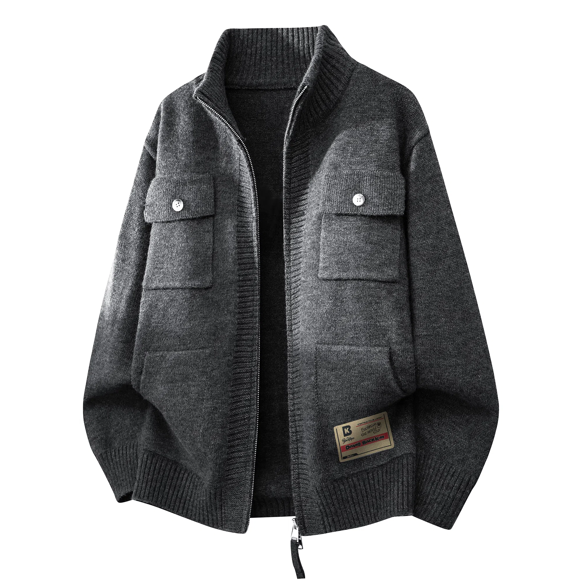 大卫贝肯 美式复古高街立领日常通勤休闲百搭亲肤舒适轻松惬意慵懒高级感开衫针织衫 男女同款