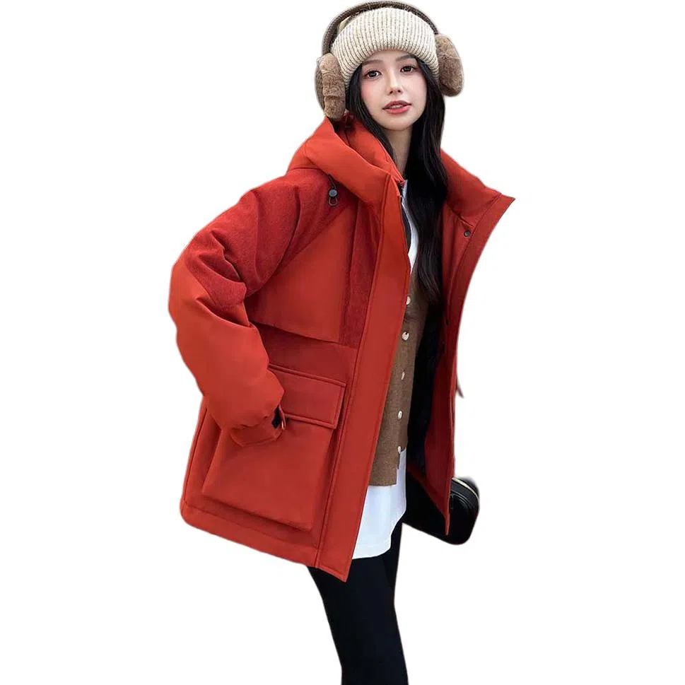 鸭鸭 纯色简约连帽常规长袖通勤面包服羽绒服 女款