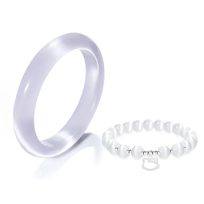 【足银镂空猫咪】 岁月静好 芋泥波波倾城美人镯萌趣卡通精致清冷感紫罗兰气质优雅叠戴镯素圈女友浪漫告白#好运 琉璃 手镯 男女同款情侣款