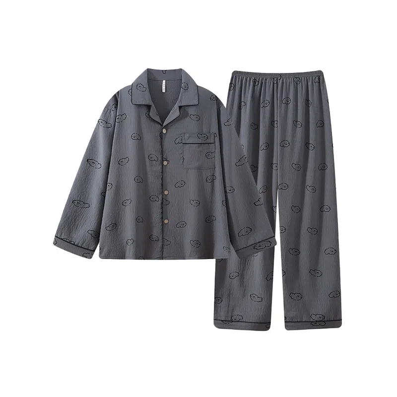 静英鸾 长袖长裤翻领简约休闲舒适家居服睡衣套装 男款