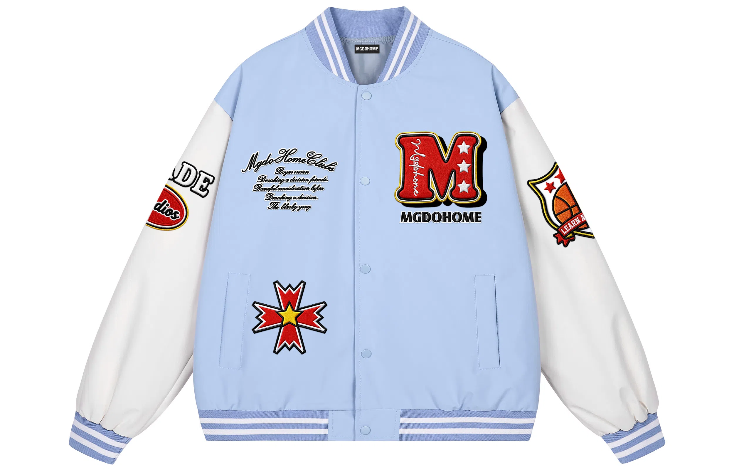 MGDOHOME College Patchwork Baseball Jacket
