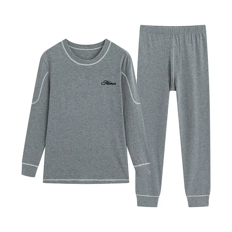 贴身领域 青少年秋衣秋裤纯棉内衣初中高中学生棉毛衫线衣线裤保暖套装 男款