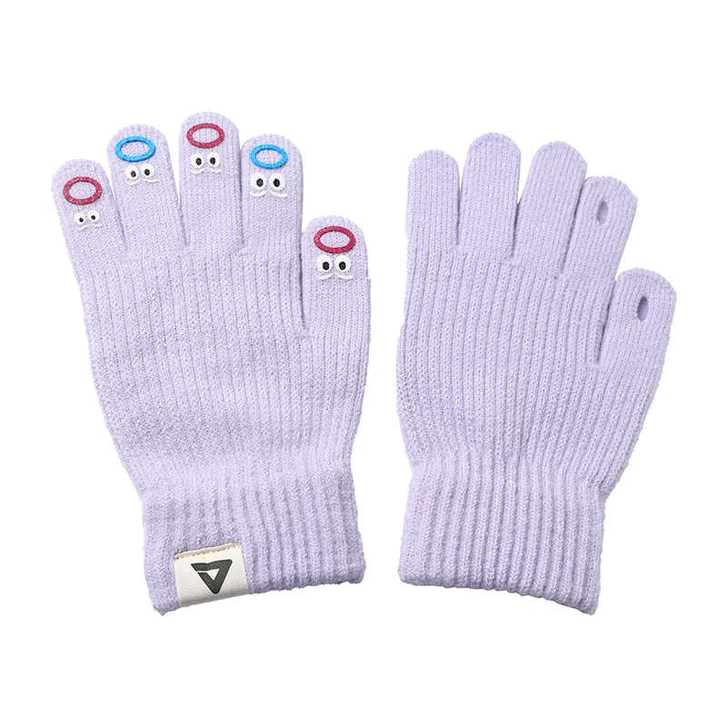 匹克 可爱表情卡哇伊 锦纶 冬季保暖绒线手套 女款