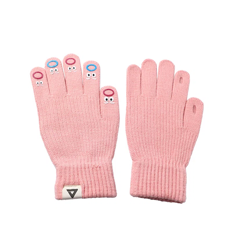 匹克 可爱表情卡哇伊 锦纶 冬季保暖绒线手套 女款