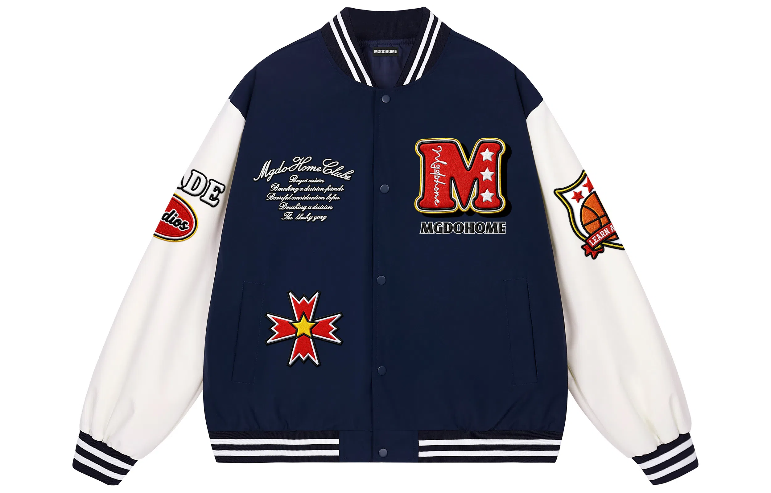 MGDOHOME College Patchwork Baseball Jacket