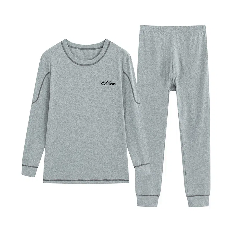 贴身领域 青少年秋衣秋裤纯棉内衣初中高中学生棉毛衫线衣线裤保暖套装 男款