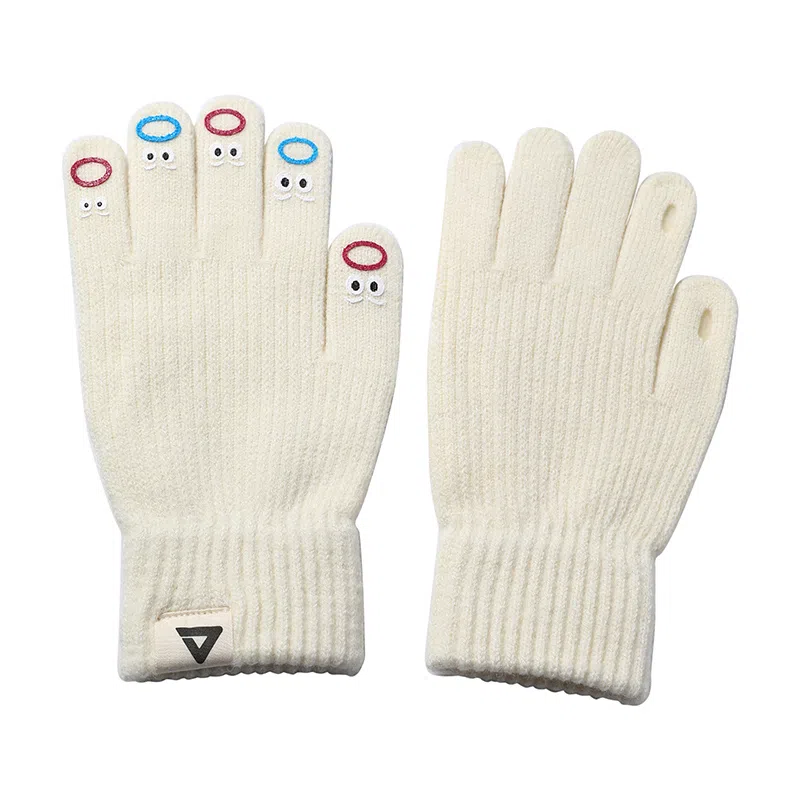 匹克 可爱表情卡哇伊 锦纶 冬季保暖绒线手套 女款