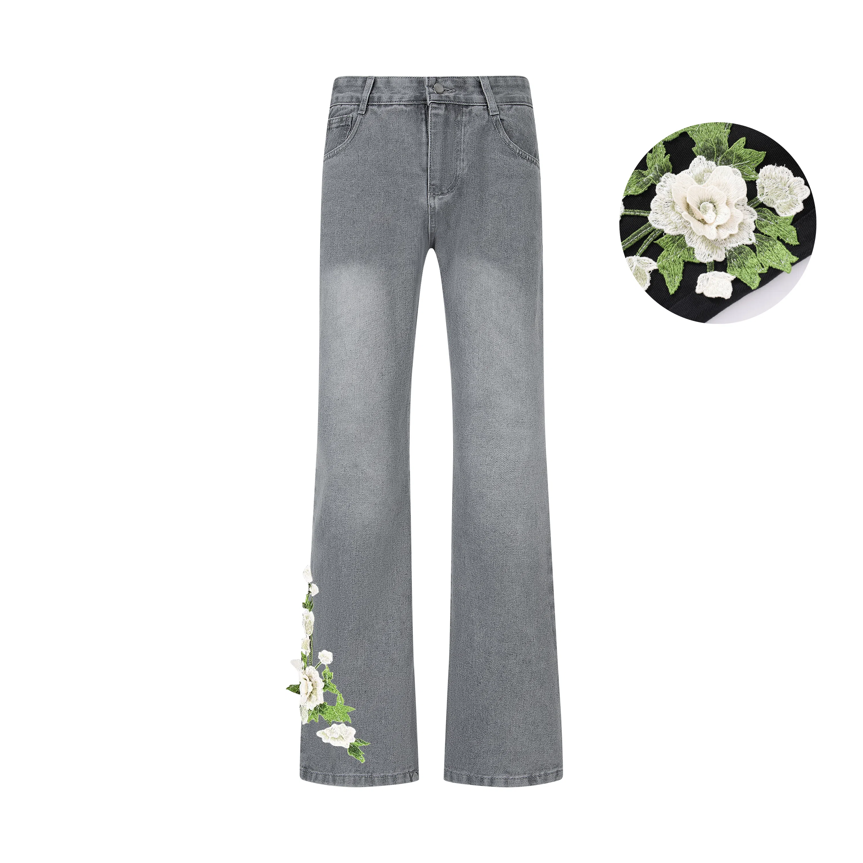 【万针刺绣3D立体浮雕】布客行 显腿长显高显瘦重工美式复古水洗直筒基础款花卉透气高街舒适亲肤休闲百搭微喇纯色长裤牛仔裤 男女同款