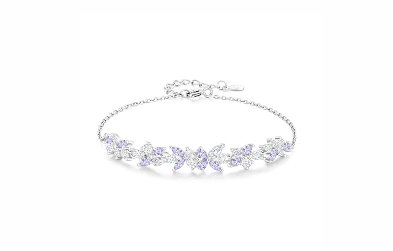 【九离紫火】 牧言 紫藤花开 气质温柔优雅轻奢精致小众浪漫高级感 璀璨爆闪水滴翩翩蝴蝶微笑拼接链手饰 日常约会#好运 合金 手链 女款