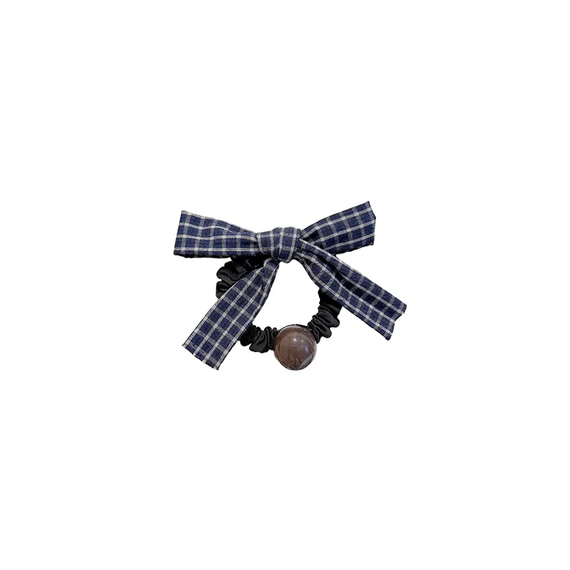 水中玉 格纹蝴蝶结圆珠小肠发圈扎头发绳韩系高马尾丸子头皮筋头饰#好运 布艺 头绳 女款