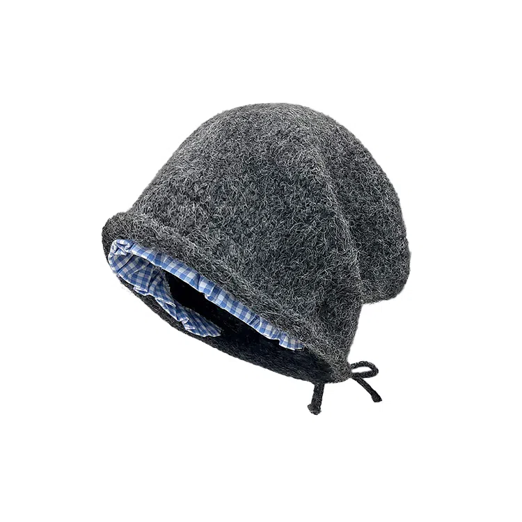 浪莎 日系小众设计慵懒风格纹花边堆堆帽保暖百搭显脸小  针织  绒线帽 女款