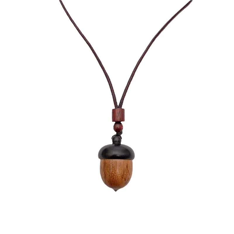 【好运松果】 色菲尔 卡通许愿瓶 民族风复古萌趣森系少女可爱小众设计时尚日常通勤学生约会百搭#锁骨链毛衣链 檀木 项链 男女同款情侣款