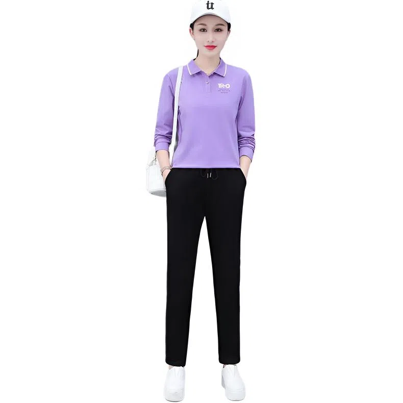 左岸 时尚简约女士百搭上衣长袖长裤舒适柔软垂感宽松高腰显瘦显高气质潮流亲肤透气日常通勤洋气减龄休闲套装 女款