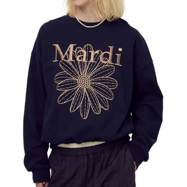 MARDI MERCREDI FW25 SWEATSHIRT FLOWERMARDI NEEDLEWORK_NAVY TAUPE