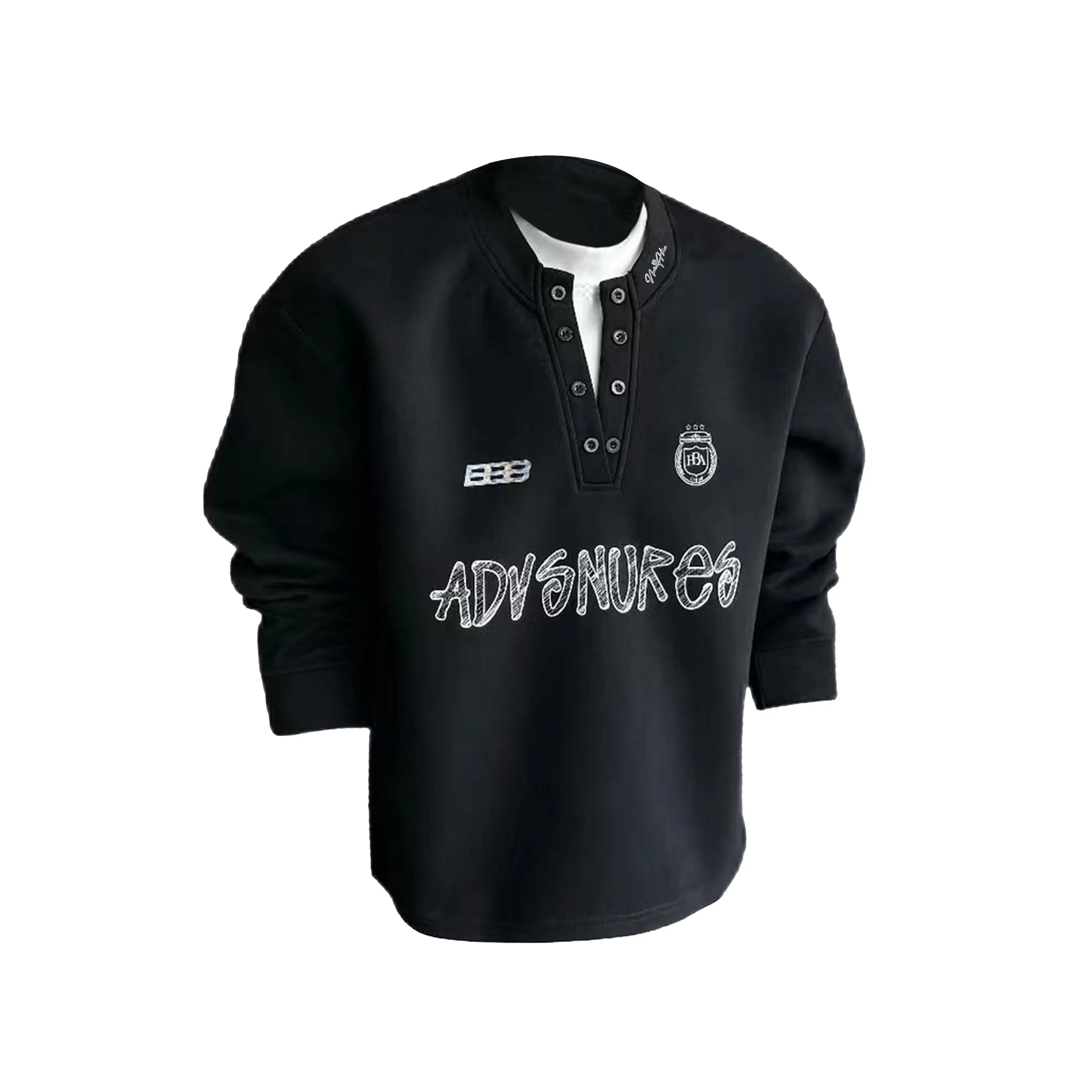 【重磅假两件】布客行 美式复古高街亨利领拼接潮流徽章字母可拆卸别针休闲运动舒适百搭学院嘻哈雅痞亲肤华棉早秋长袖卫衣 男女同款