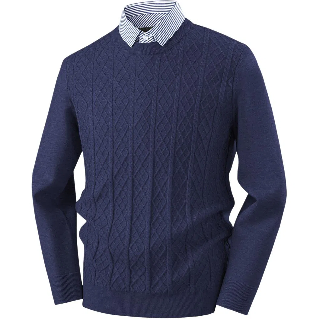 红豆 高克重假两件高档提花衬衫领保暖厚毛衣柔软打底衫上衣针织衫 男款