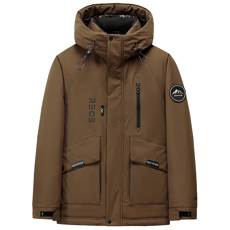 鸭鸭 山系户外风 登山休闲工装情侣宽松保暖外套加厚防寒连帽羽绒服 男女同款